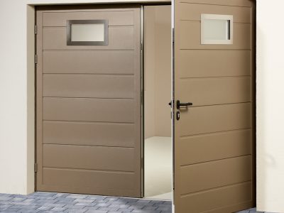 6-porte-de-garage-battante-novoferm-modele-duoport-a-nervure-large-option-2-hublots-inox-et-ral-s2500-gris-sable